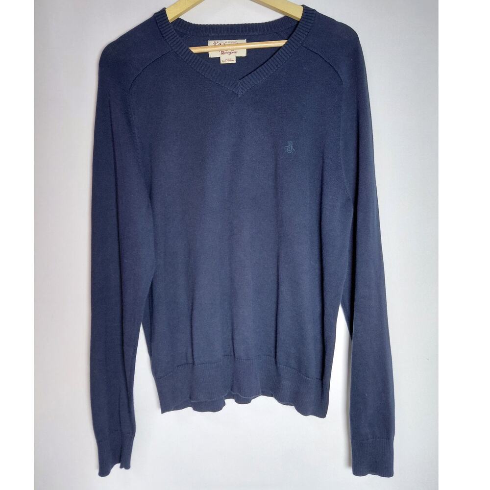 an original Penguin by Munsingwear Cotton Sweater Blue Solid Knit Size L